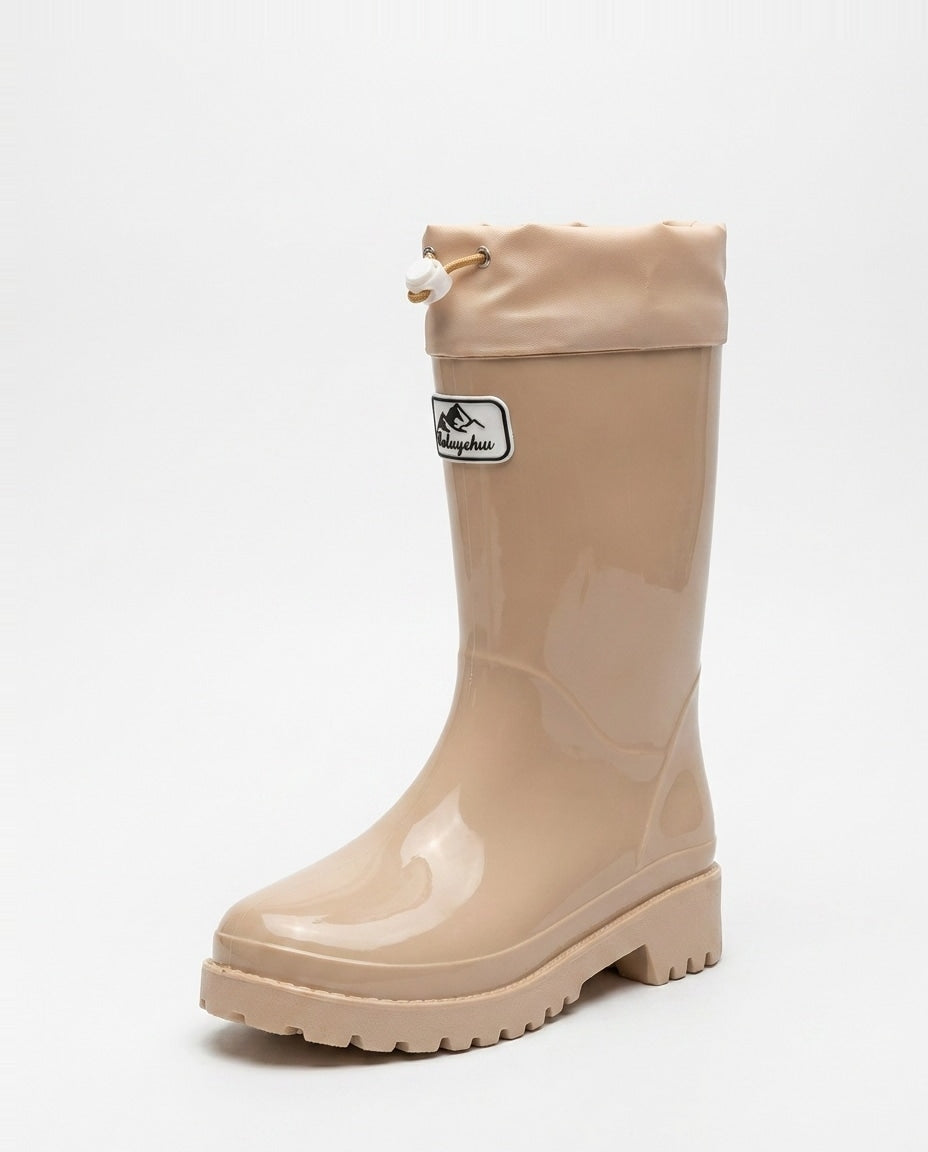 Drawstring Cuff Mid-Calf Rain Boots