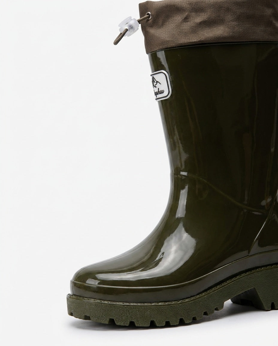 Drawstring Cuff Mid-Calf Rain Boots