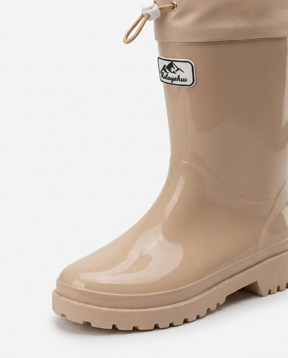 Drawstring Cuff Mid-Calf Rain Boots