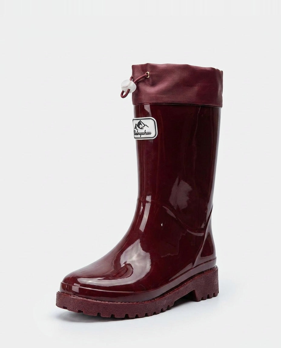 Drawstring Cuff Mid-Calf Rain Boots