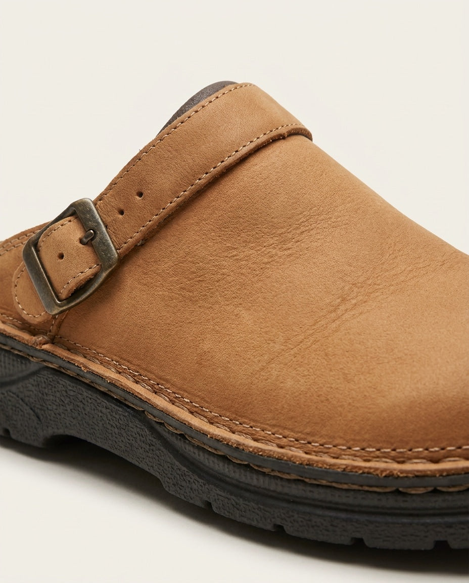 Backless Round Toe Buckle Strap Clog Mules