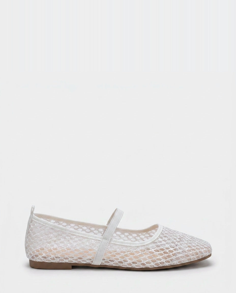 Open-Mesh Mary Jane Ballet Flats