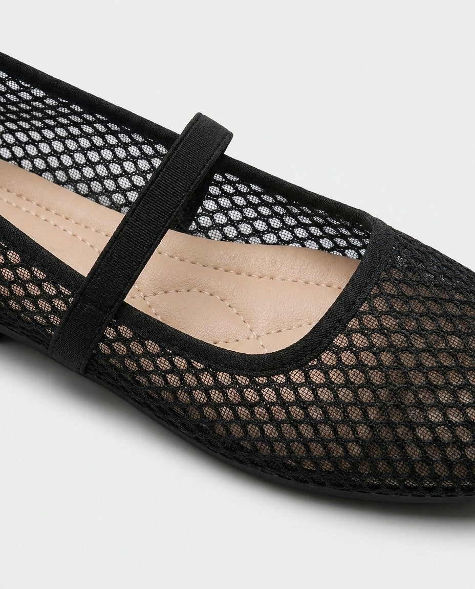 Open-Mesh Mary Jane Ballet Flats