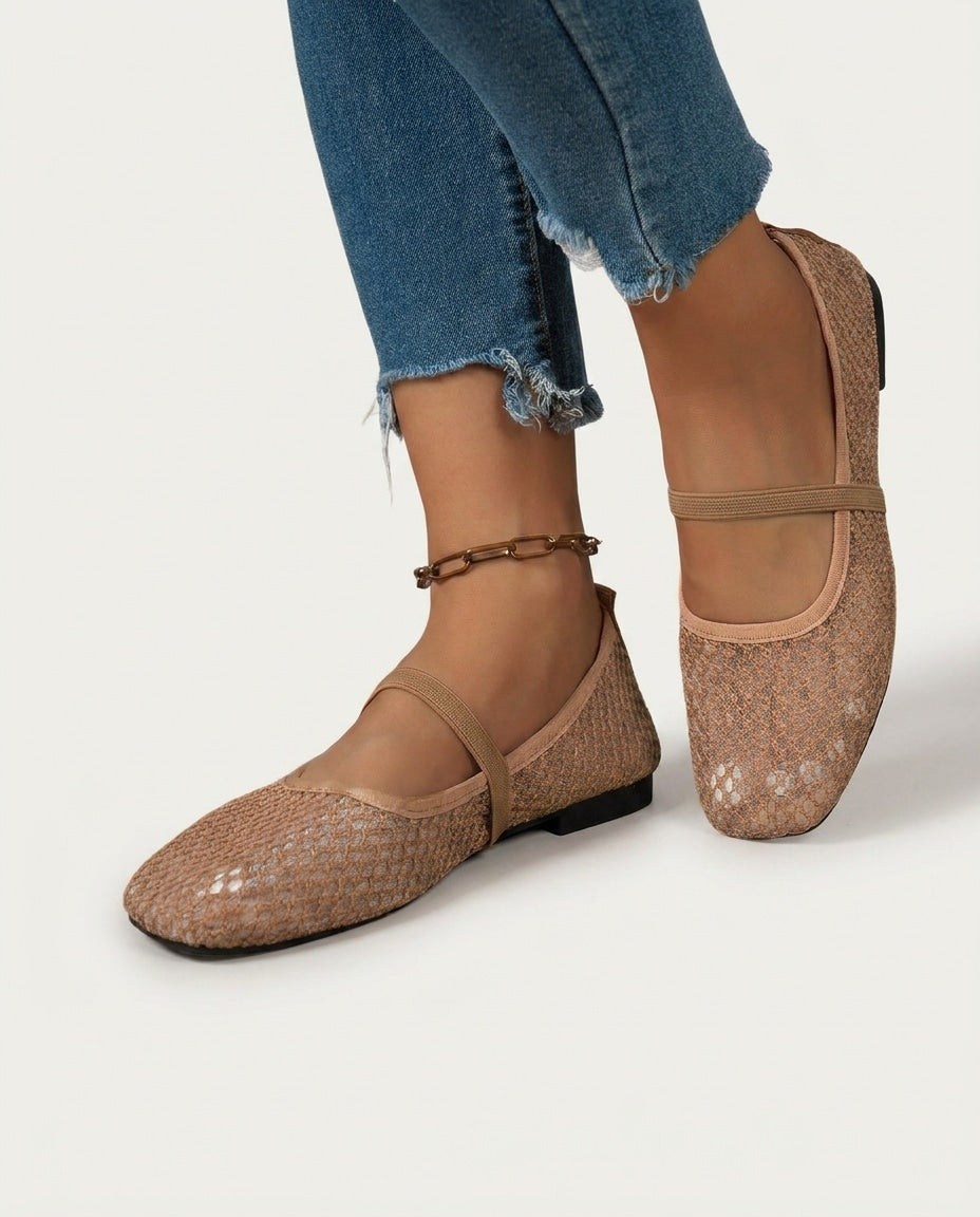 Open-Mesh Mary Jane Ballet Flats