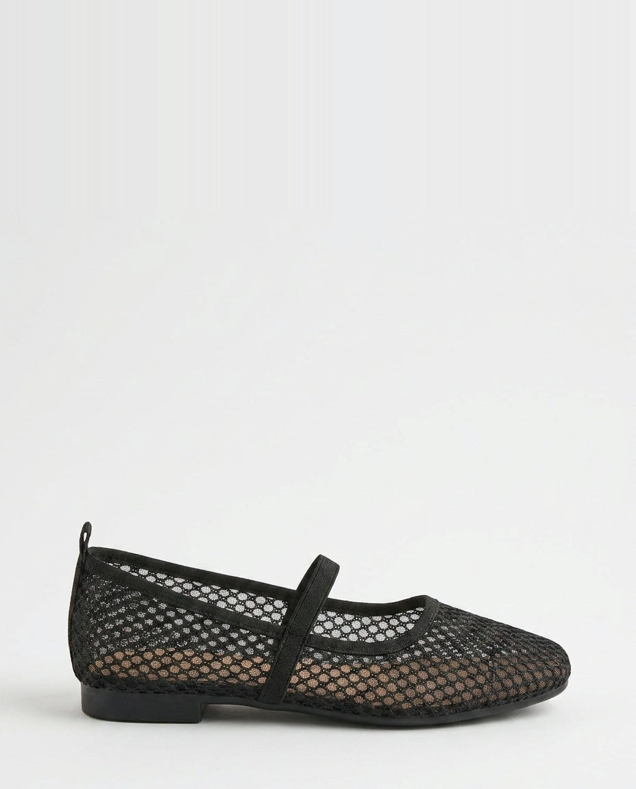 Open-Mesh Mary Jane Ballet Flats