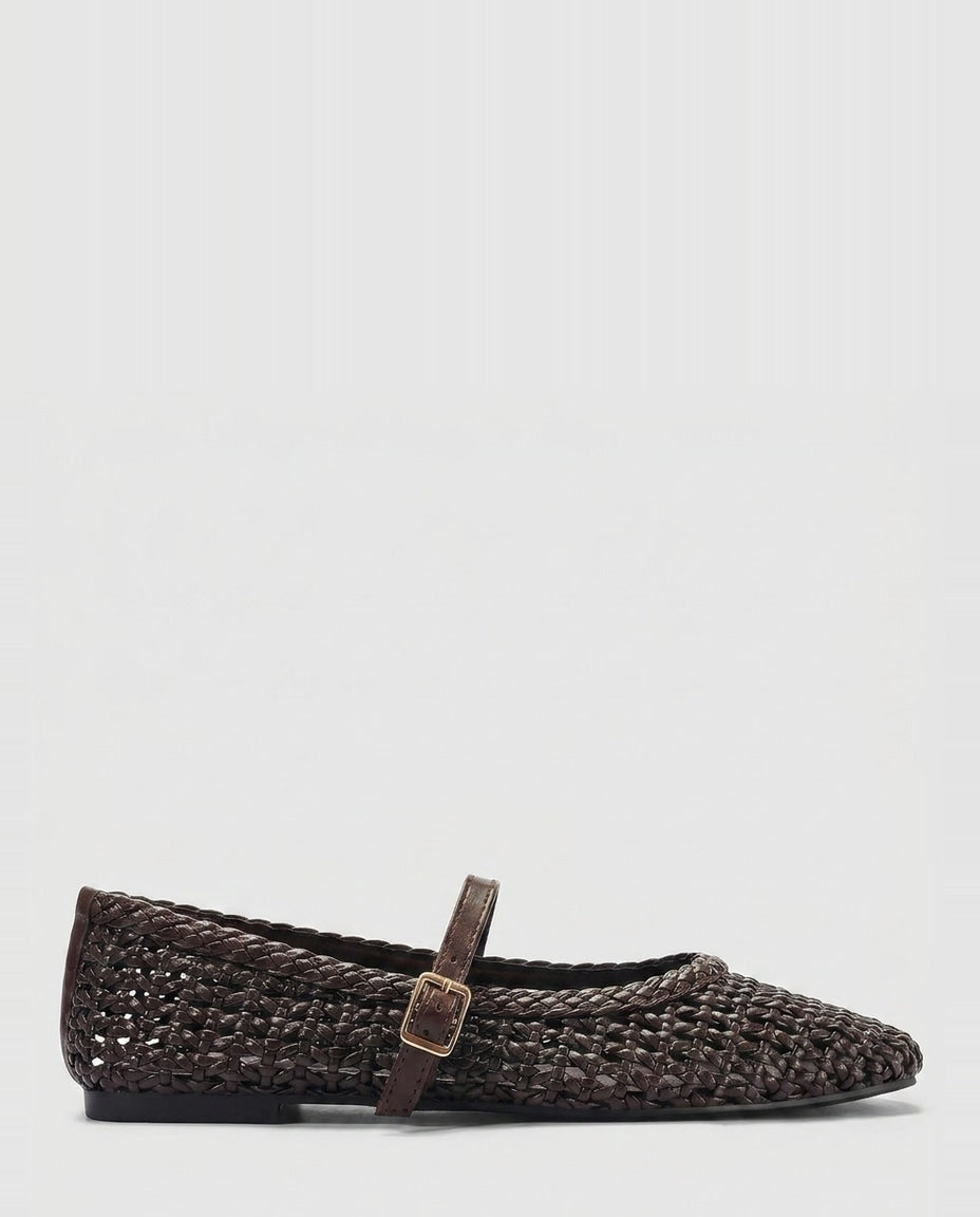 Woven Basketweave Buckle Strap Mary Jane Flats