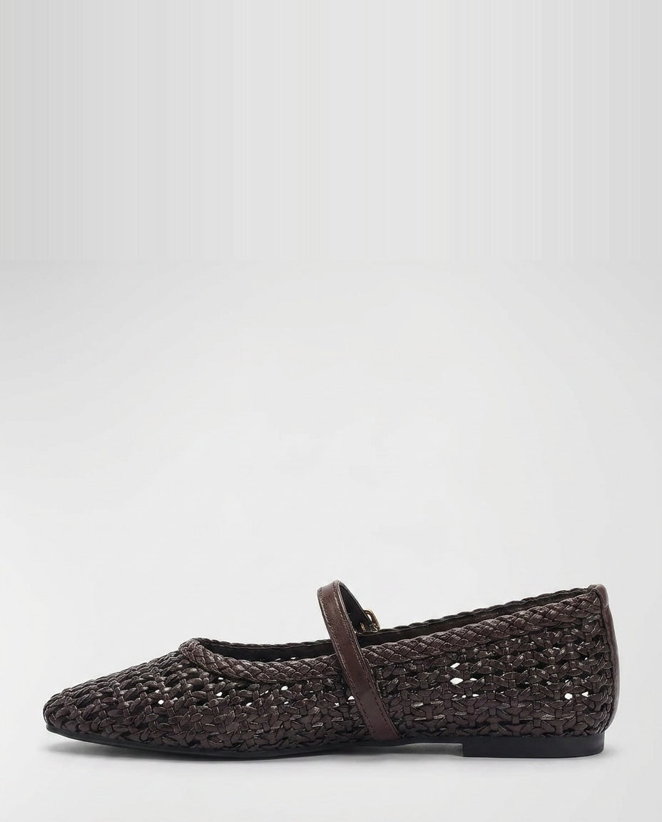 Woven Basketweave Buckle Strap Mary Jane Flats