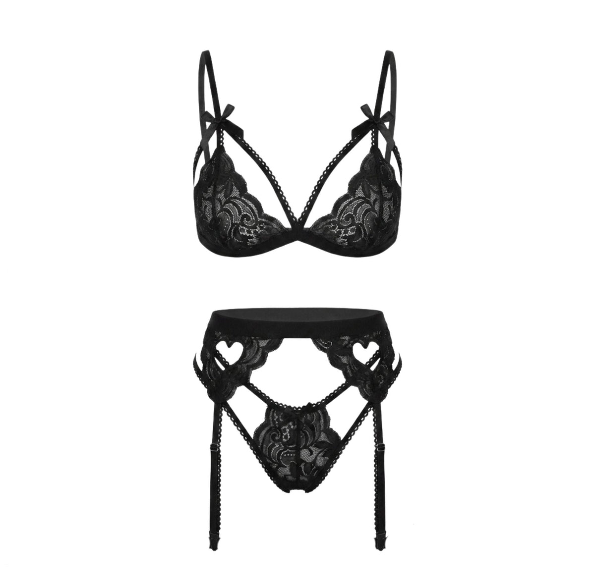 Valentine's Lace Bra Suspender Belt And Thong Set