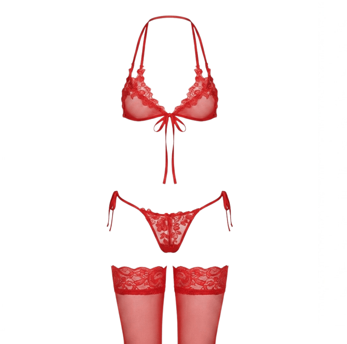 Floral Lace Halter Crotchless Lingerie Set