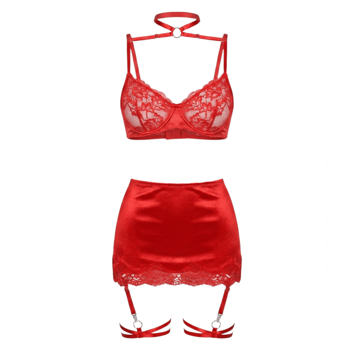 Lace and Satin Choker Garter Set