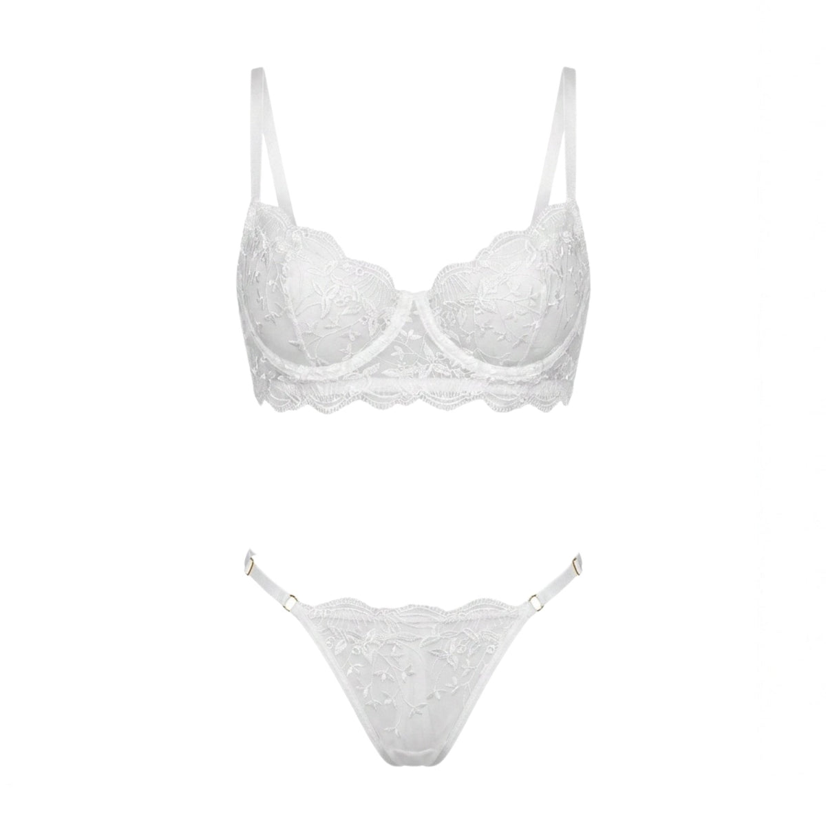 Sheer Floral Lace Balconette Bra Set