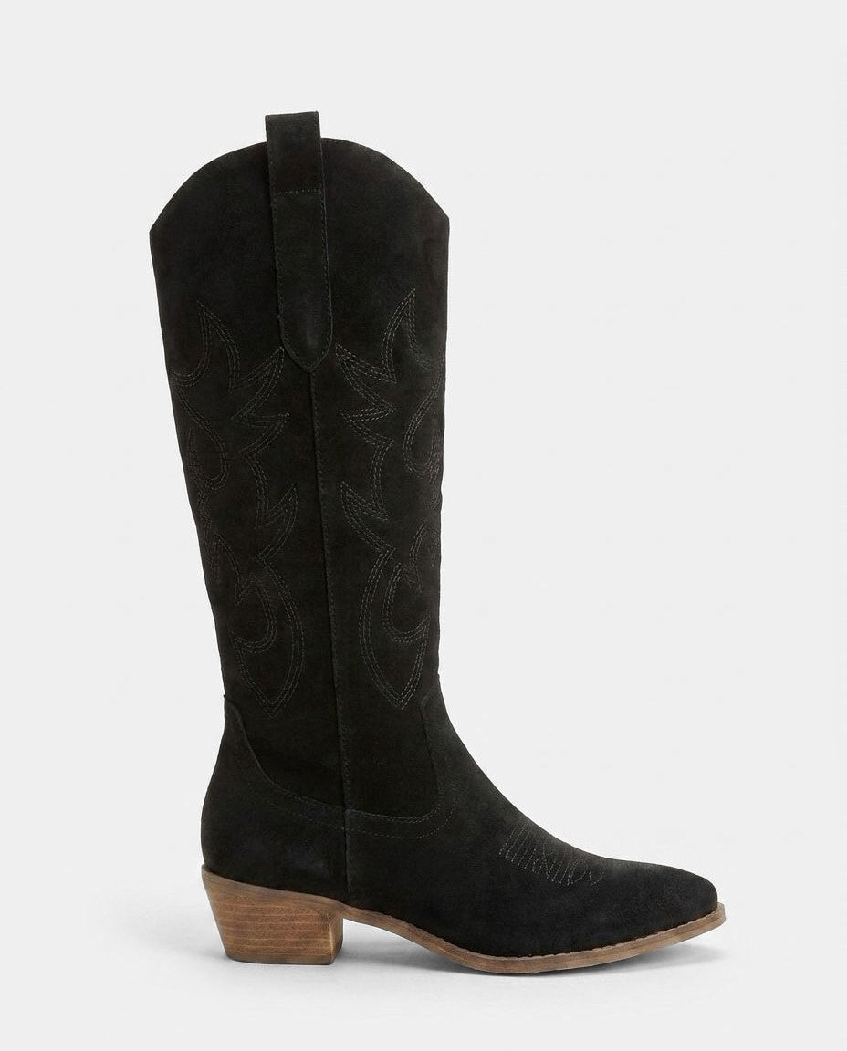 Embroidered Knee-High Western Boots