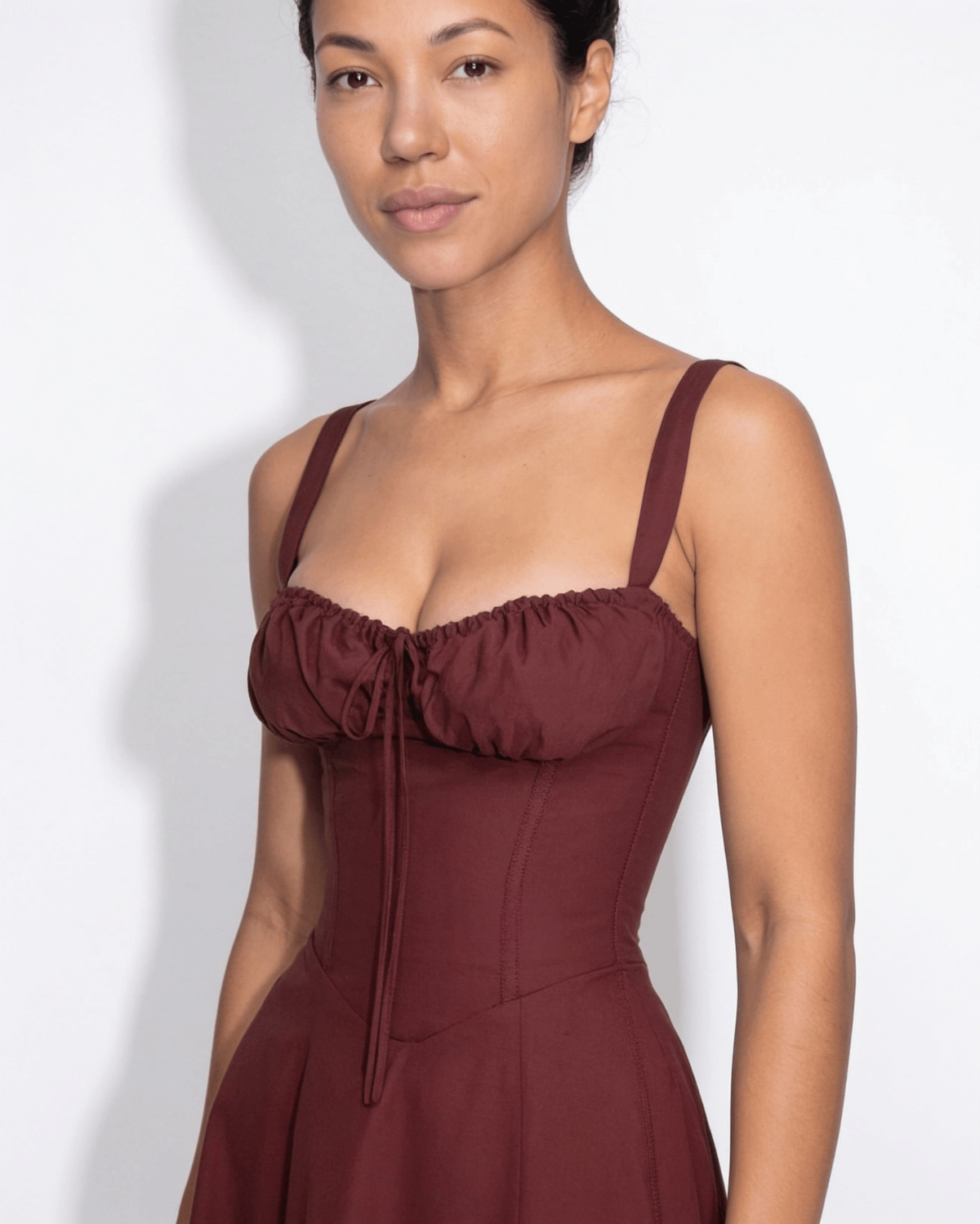 Ruched Tie-Front Corset Midi Dress