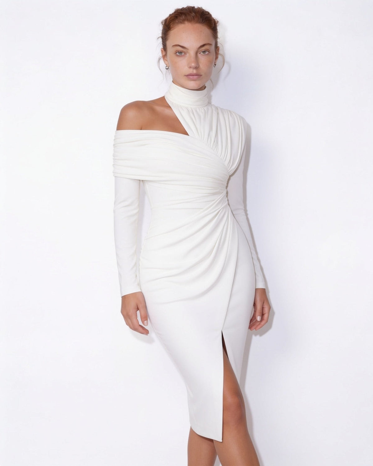 Asymmetric Draped Midi Dress