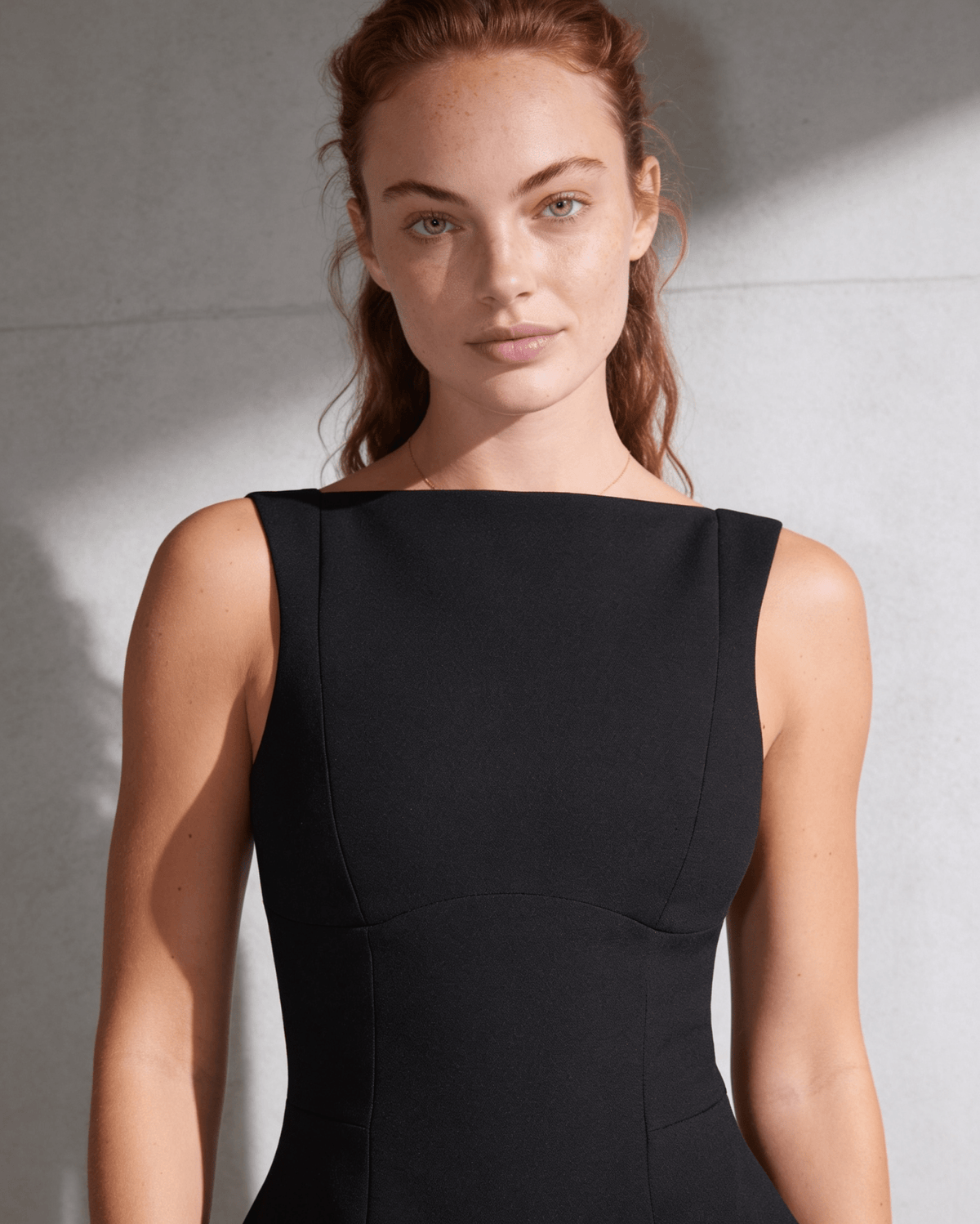 Boat-Neck Sleeveless Fit-and-Flare Mini Dress