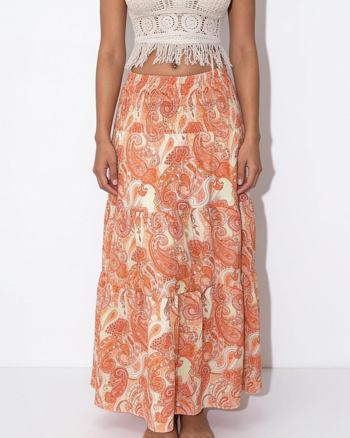 Boho Paisley Tiered Maxi Skirt