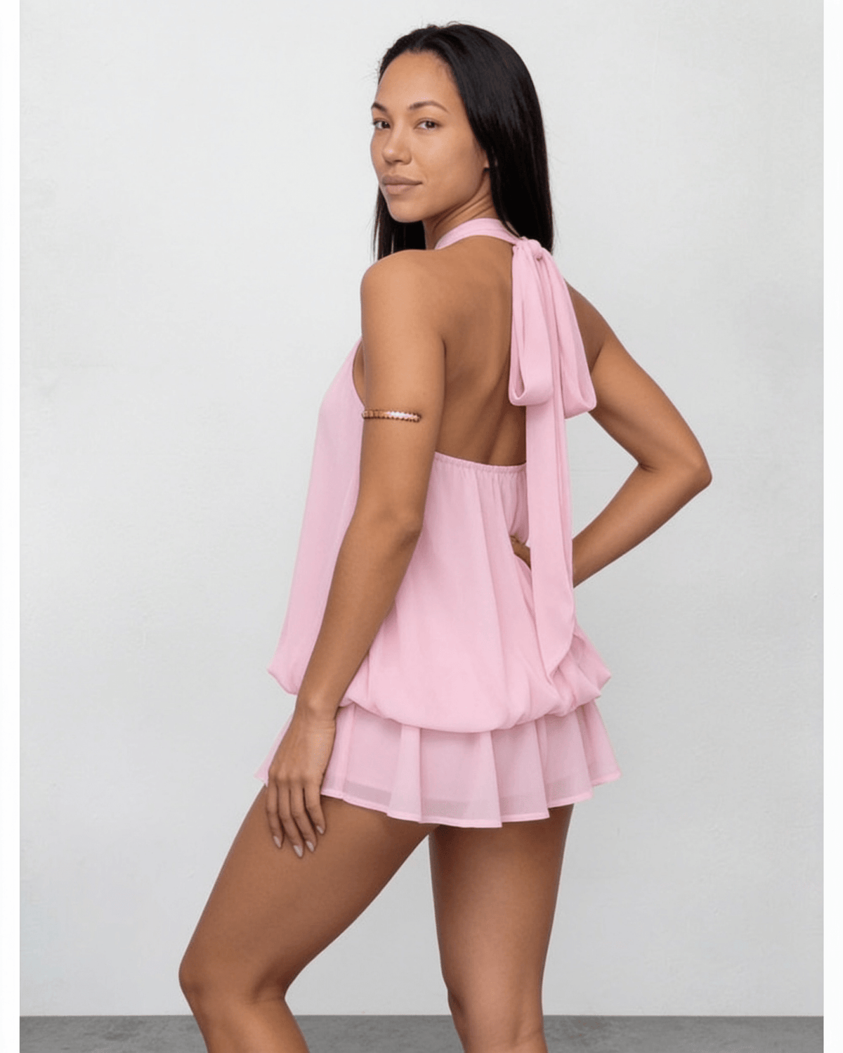 Chiffon Halter Mini Dress