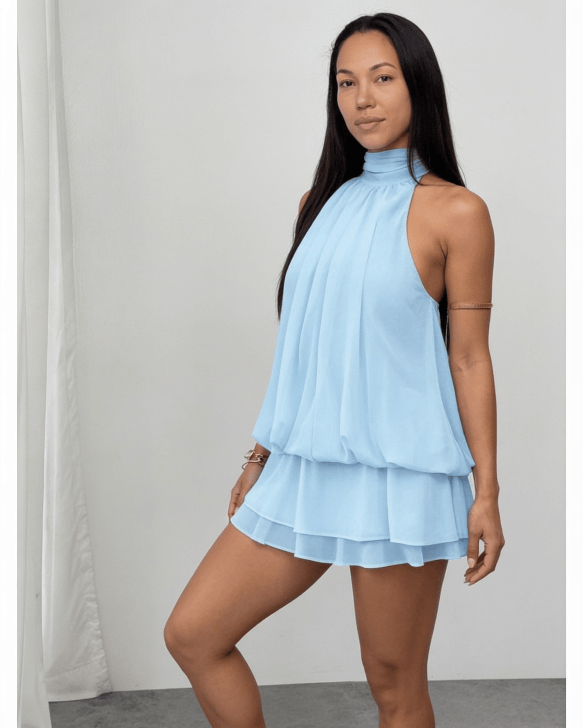 Chiffon Halter Mini Dress