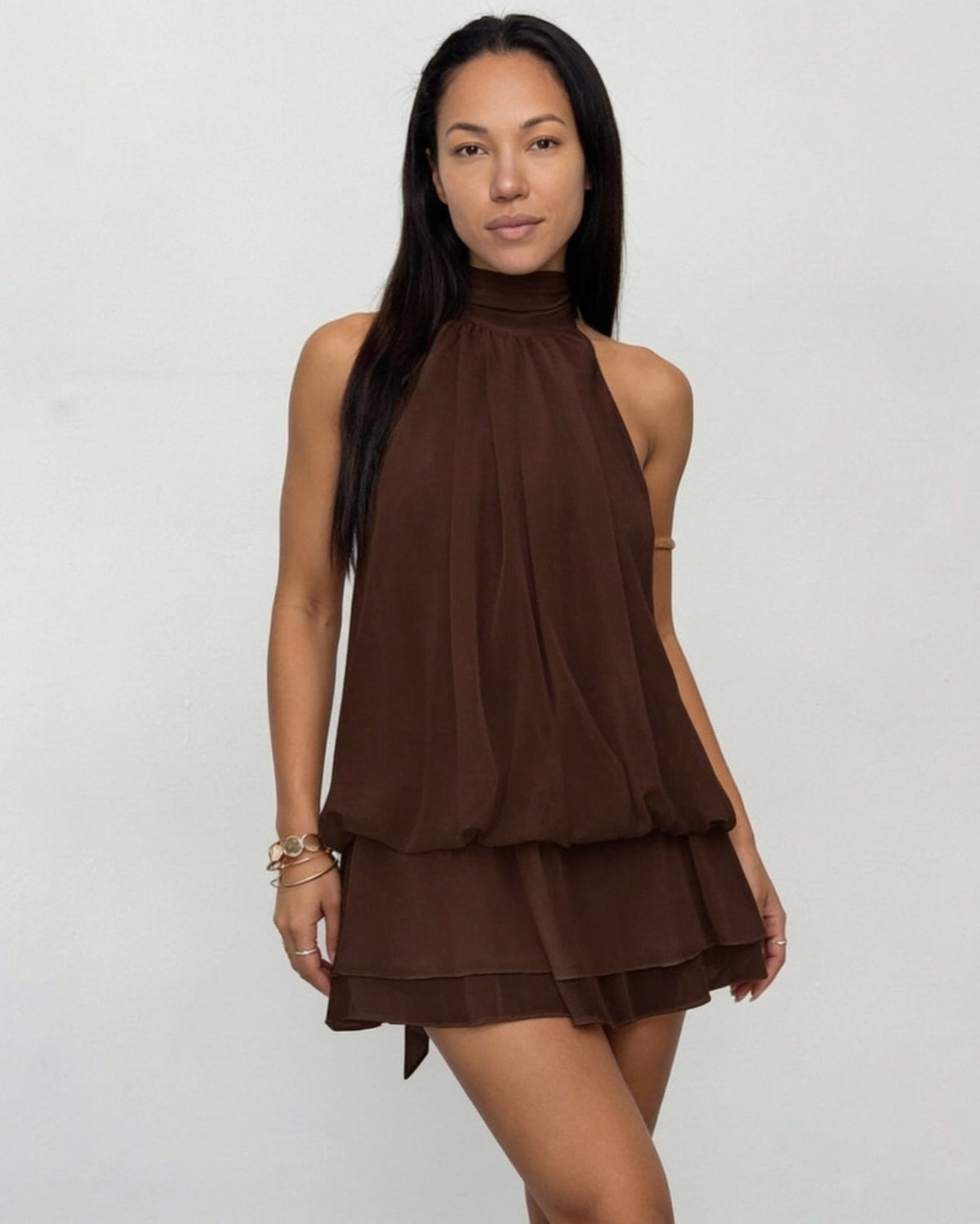 Chiffon Halter Mini Dress