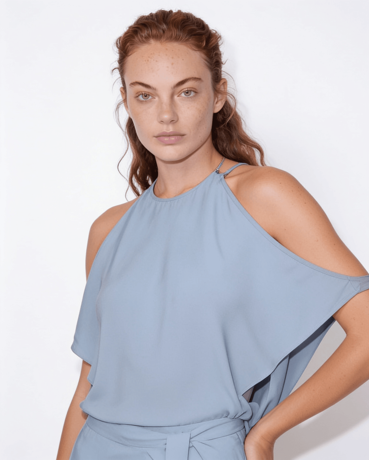 Cold-Shoulder Flutter-Sleeve Midi Dress