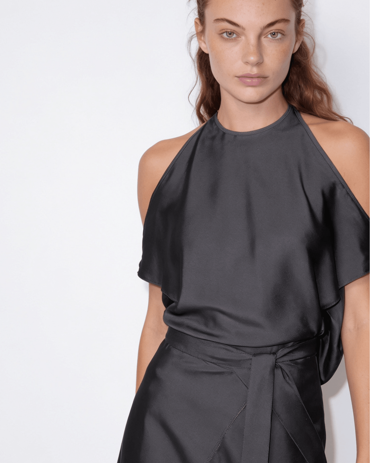 Cold-Shoulder Flutter-Sleeve Midi Dress