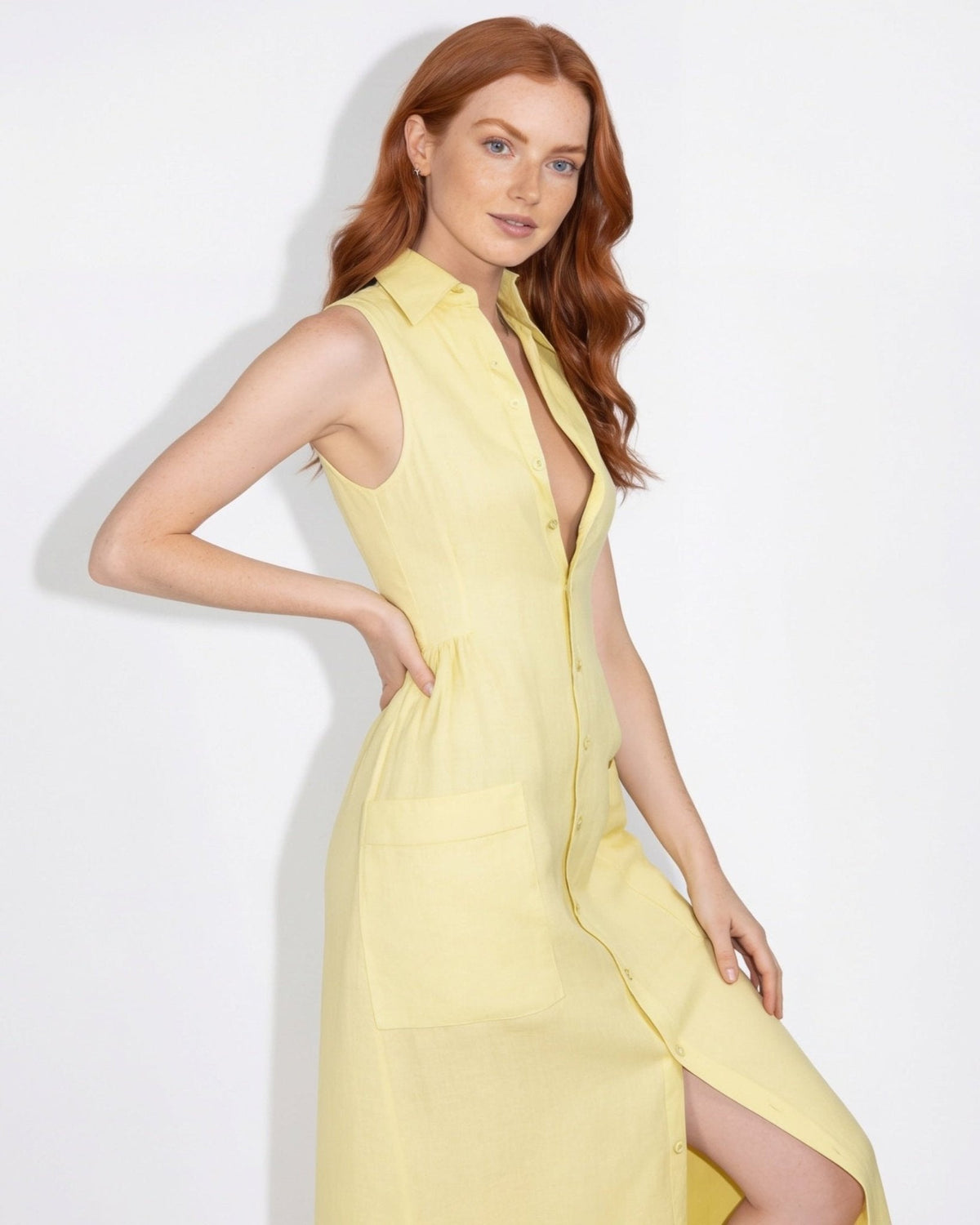Collared Button-Front Maxi Dress