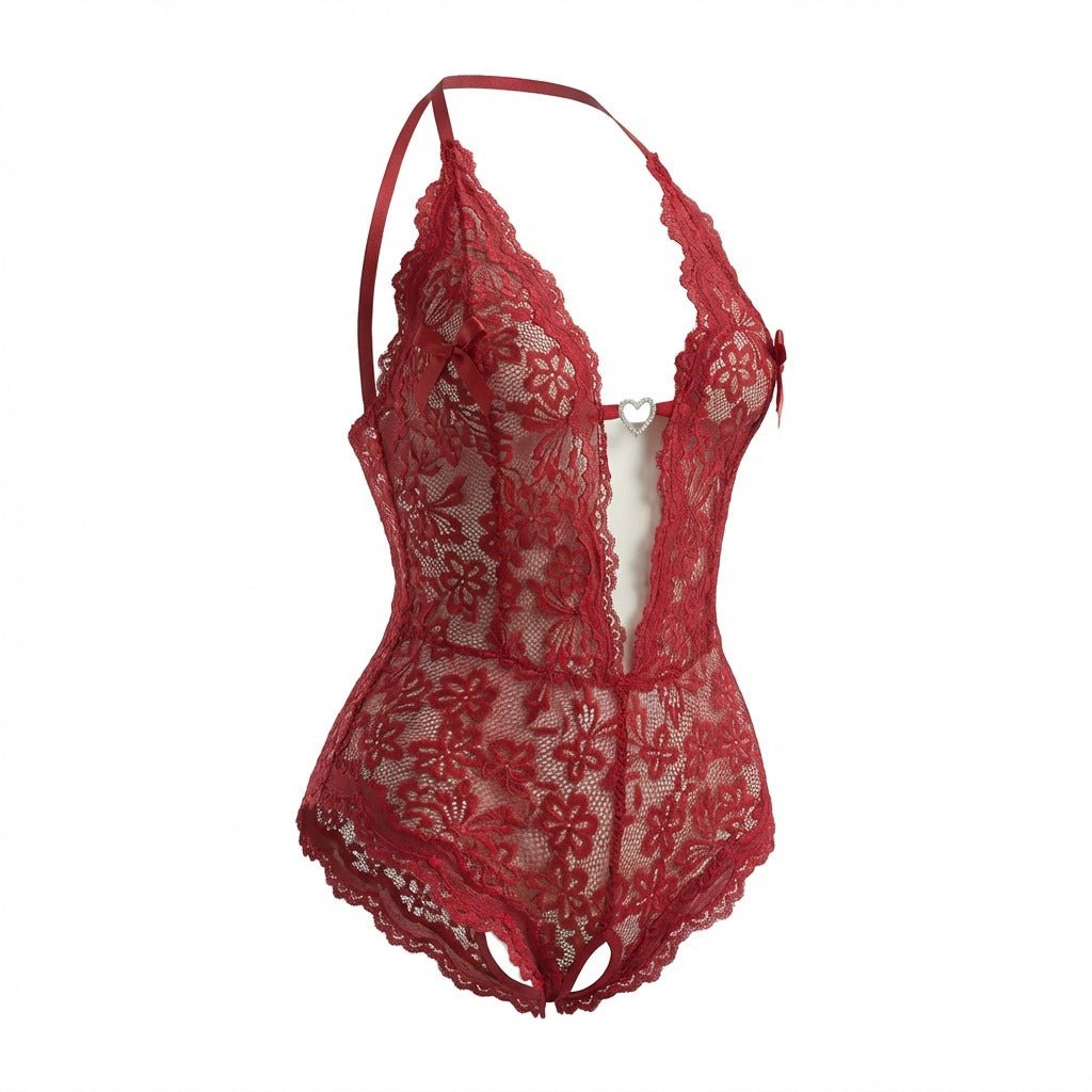 Crotchless Halter Lace Teddy