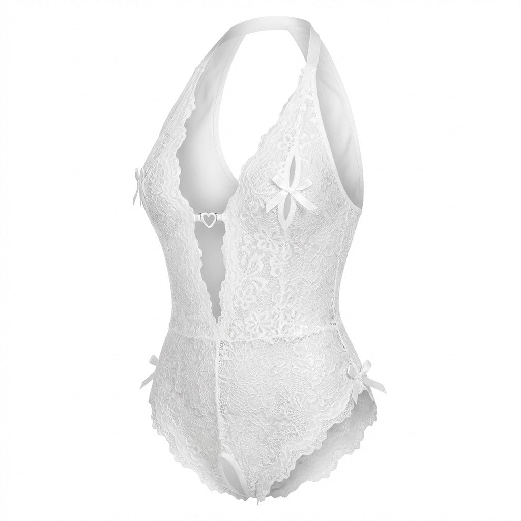 Crotchless Halter Lace Teddy