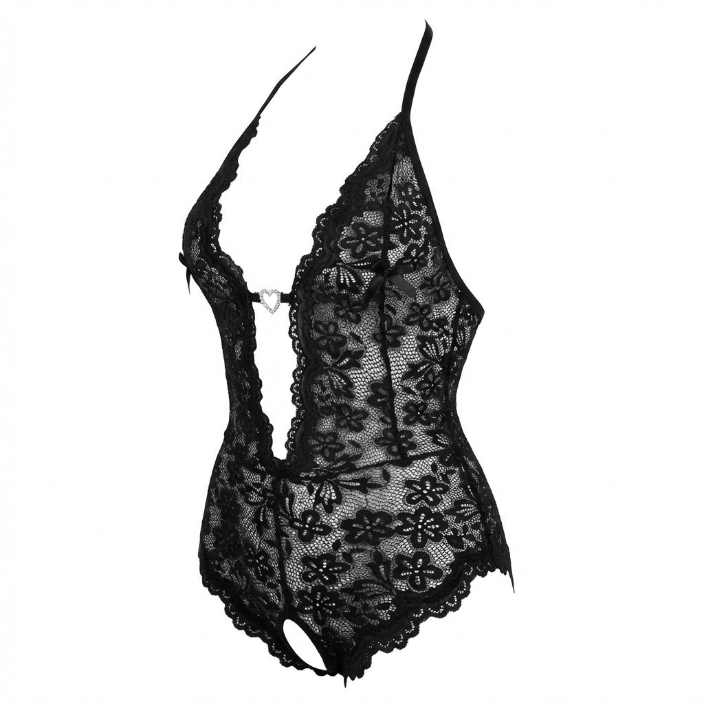 Crotchless Halter Lace Teddy