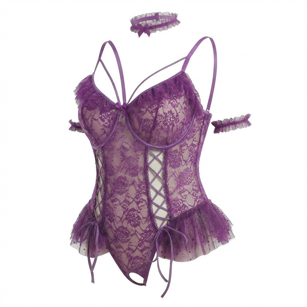Crotchless Lace Teddy With Accessories