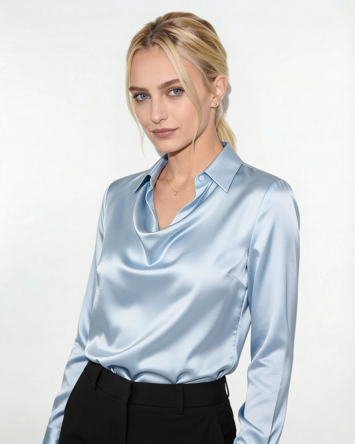 Draped Collar Satin Blouse