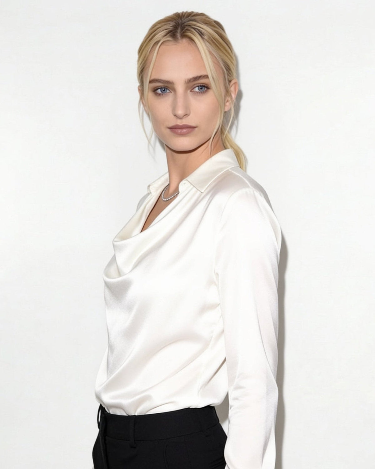 Draped Collar Satin Blouse