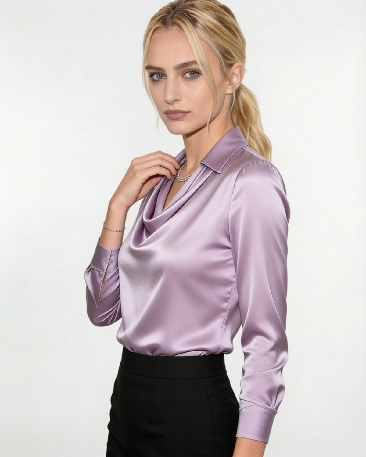 Draped Collar Satin Blouse