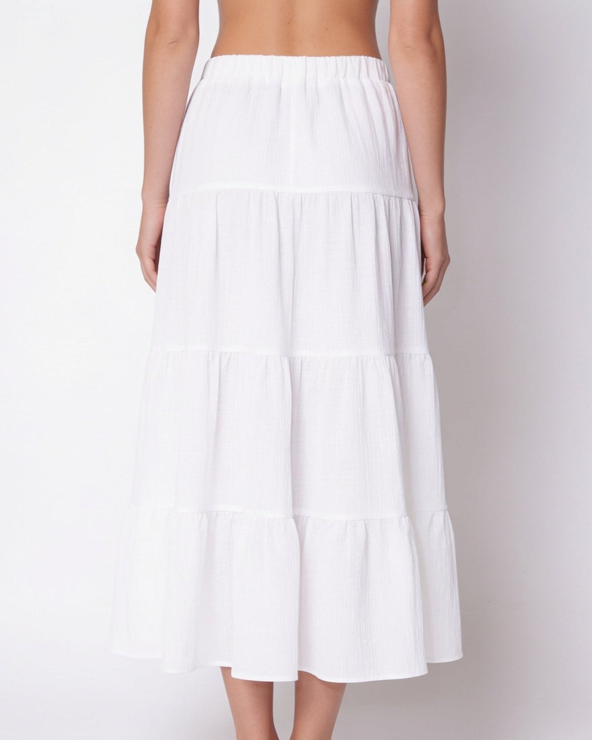 Drawstring Tiered Midi Skirt