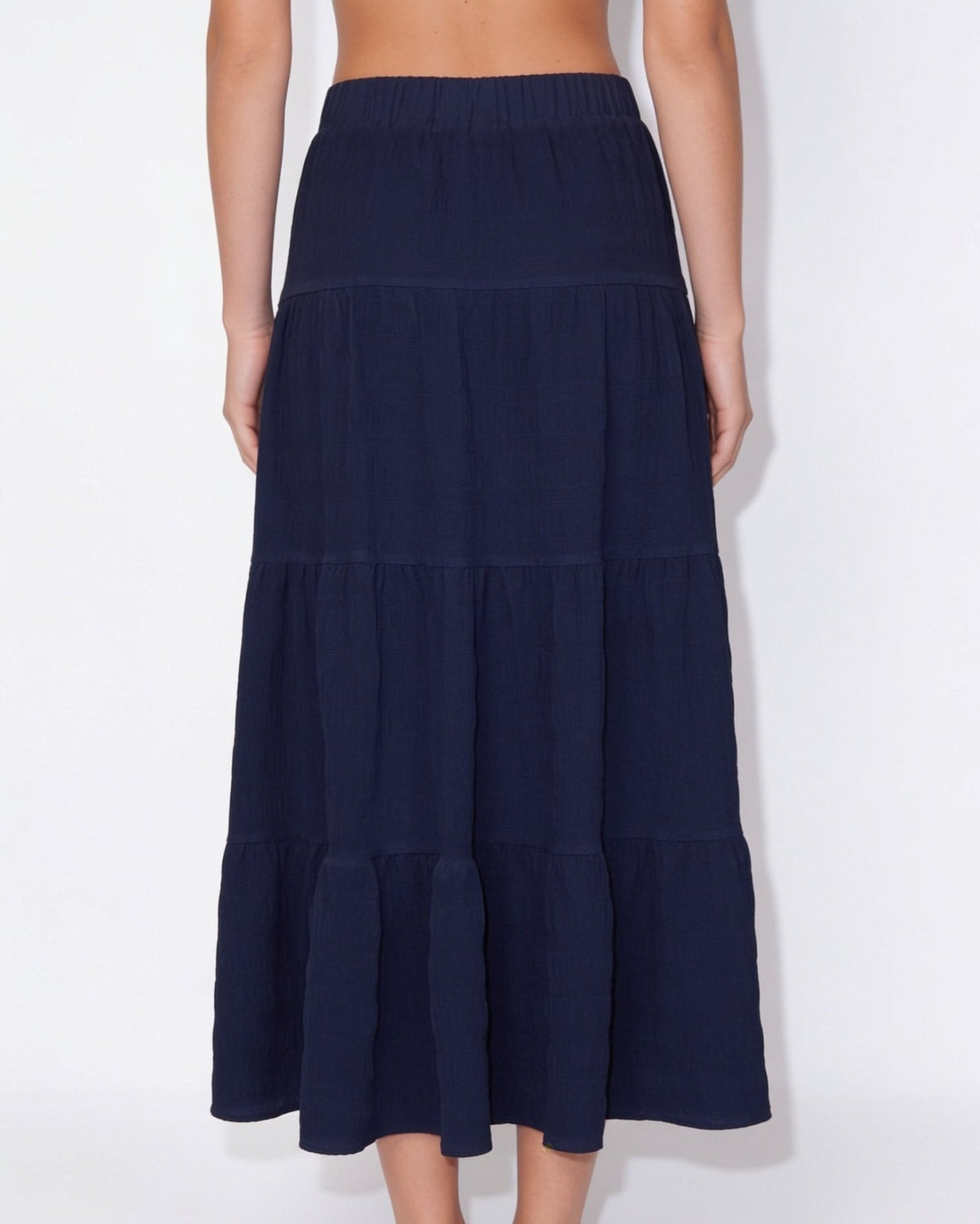 Drawstring Tiered Midi Skirt