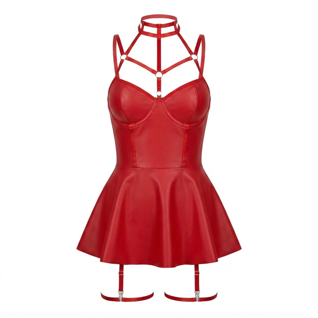 Faux Leather Cage Skater Mini Dress