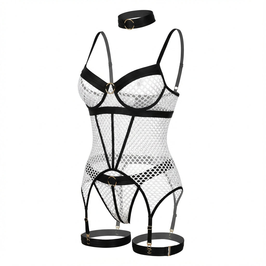 Fishnet Bodysuit With Garter Straps
