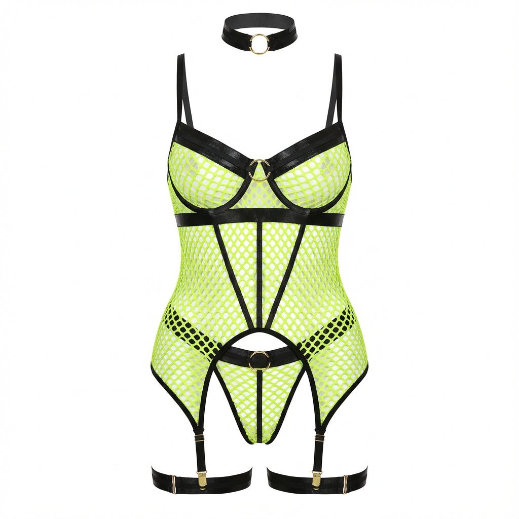 Fishnet Bodysuit With Garter Straps