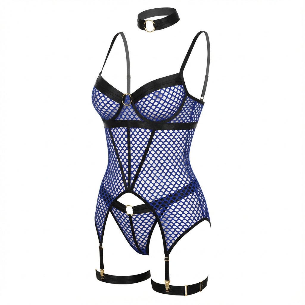 Fishnet Bodysuit With Garter Straps