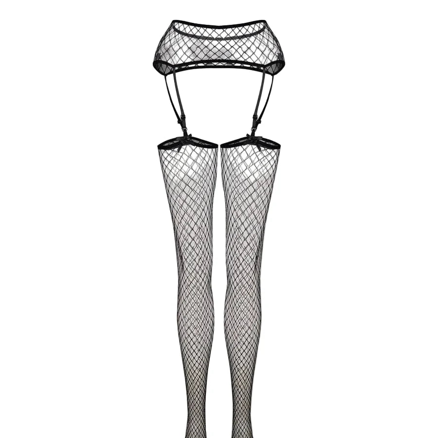 Fishnet Suspender Stockings Set
