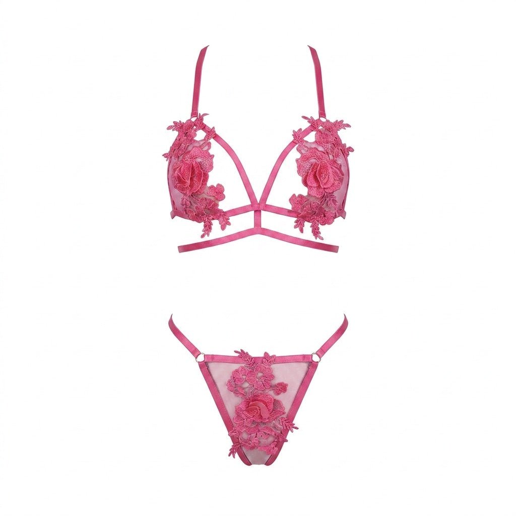 Floral Applique Lace Lingerie Set