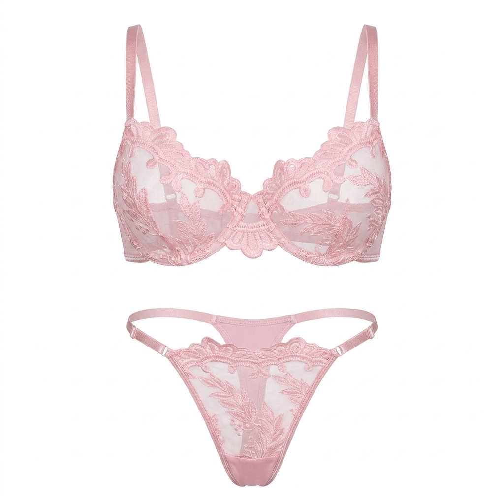 Floral Embroidered Balconette Bra And Thong Set