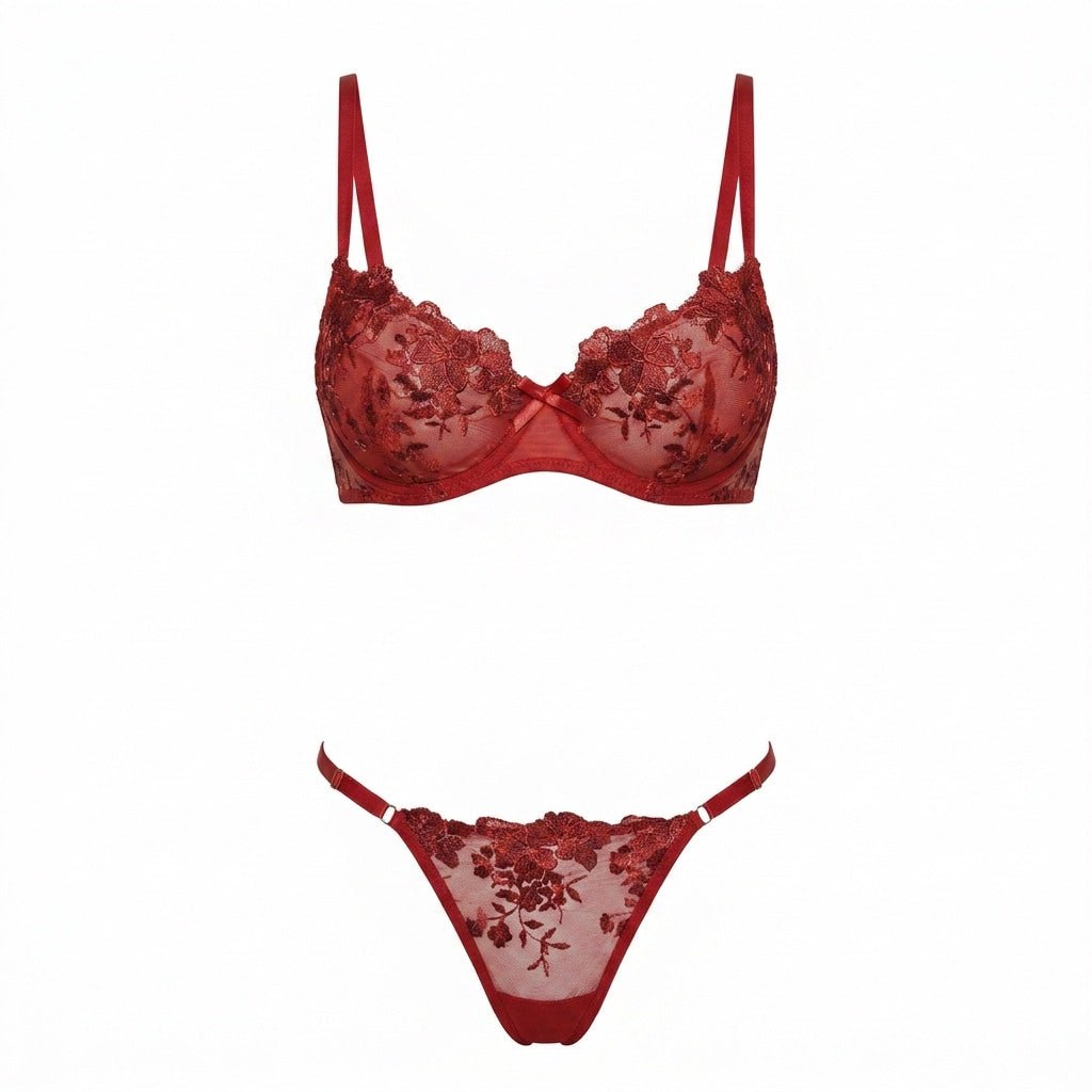 Floral Embroidered Lace Bra Set