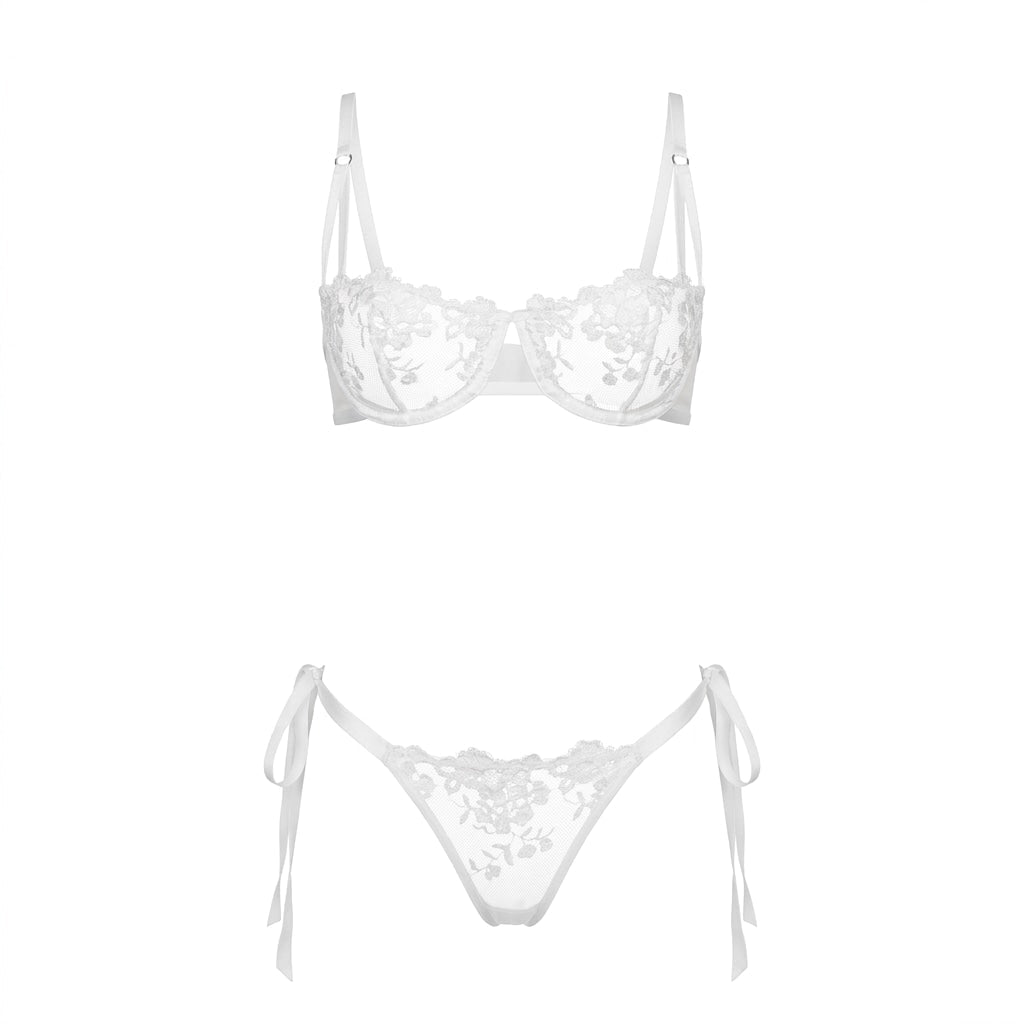 Floral Embroidered Mesh Lingerie Set
