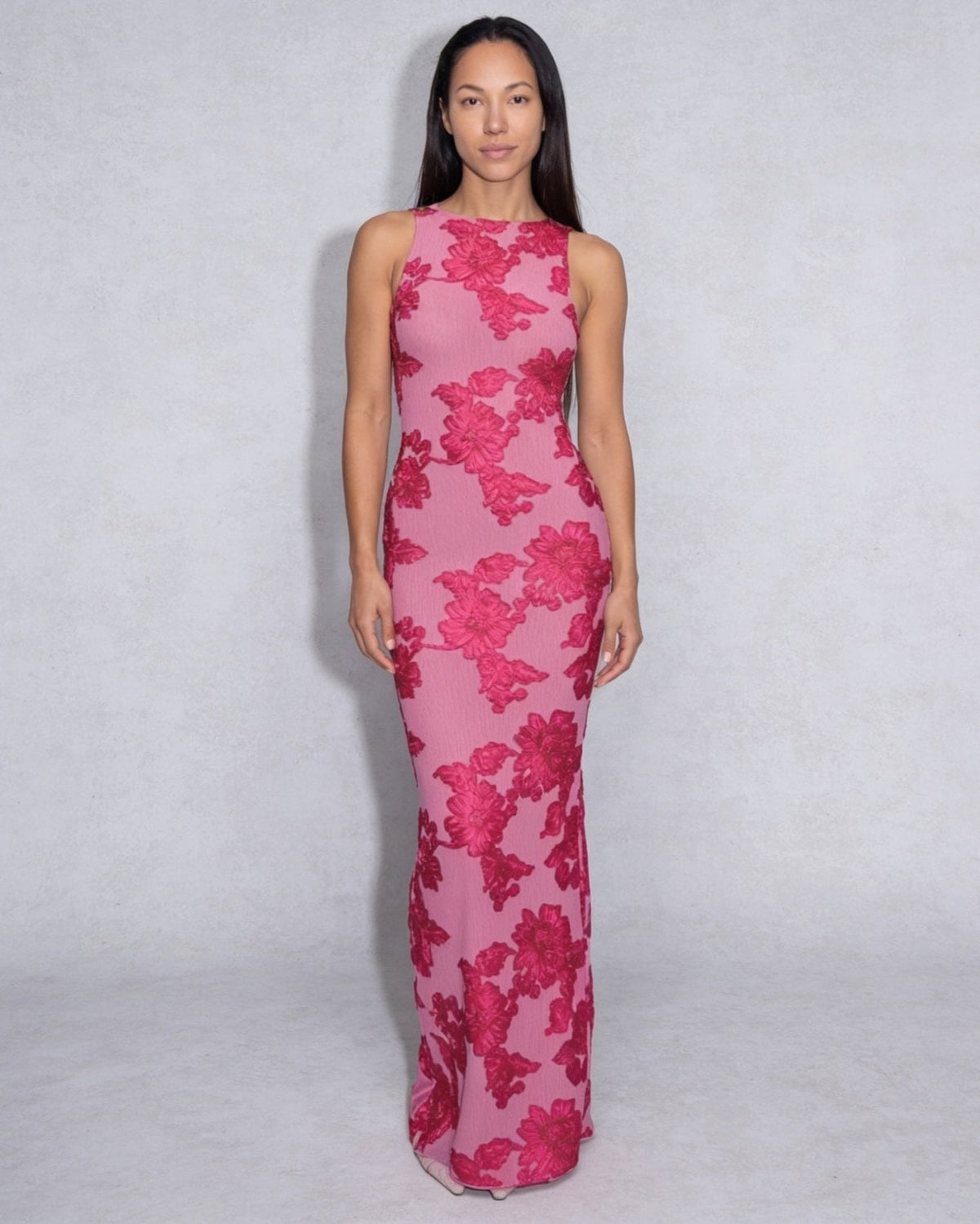 Floral High-Neck Maxi Dress