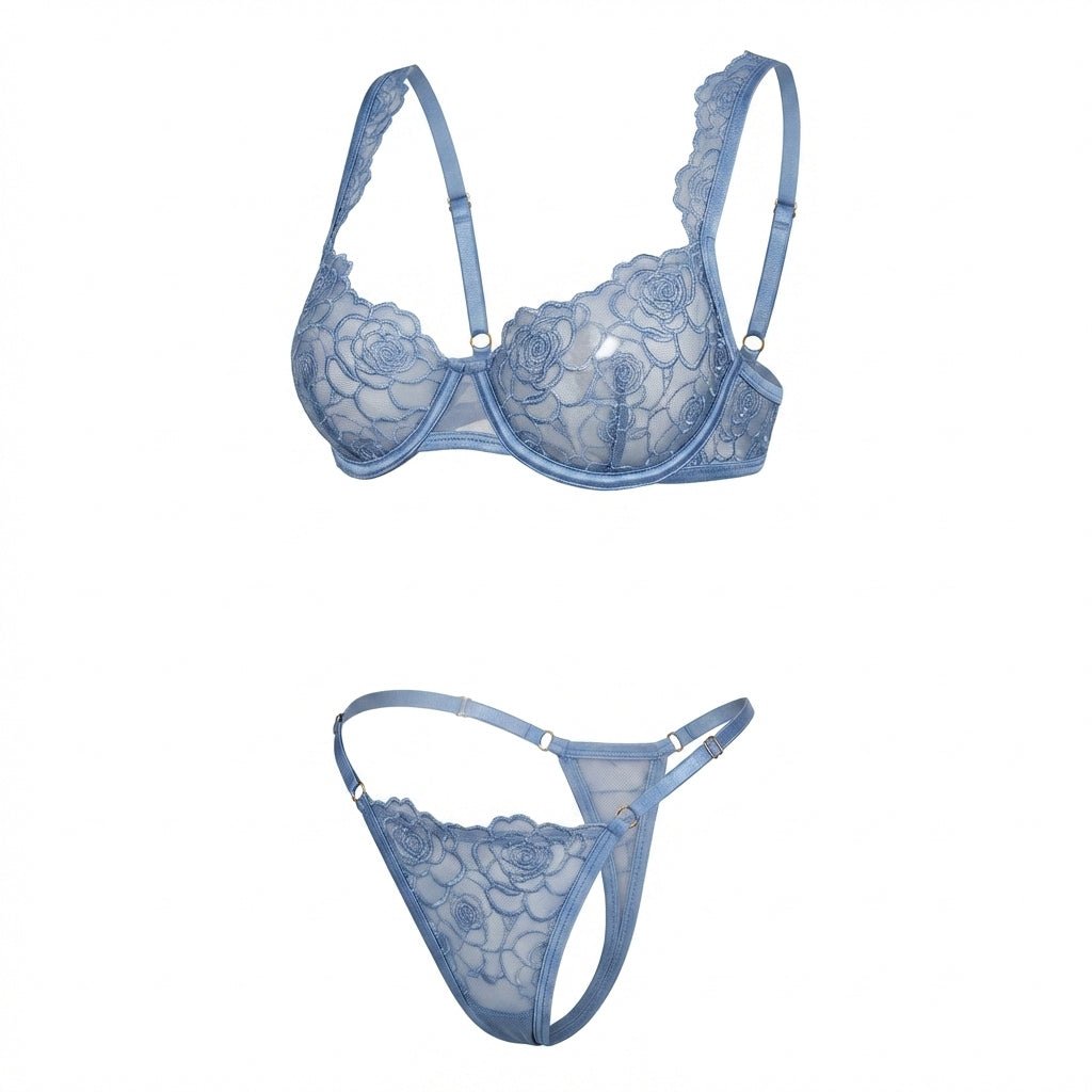 Floral Lace Balconette Bra and Thong Set
