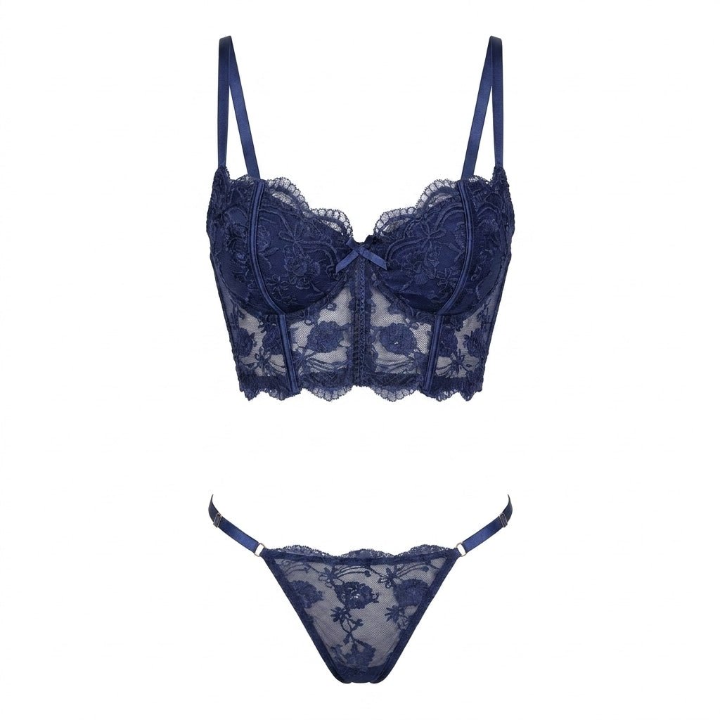 Floral Lace Bralette And Thong Set