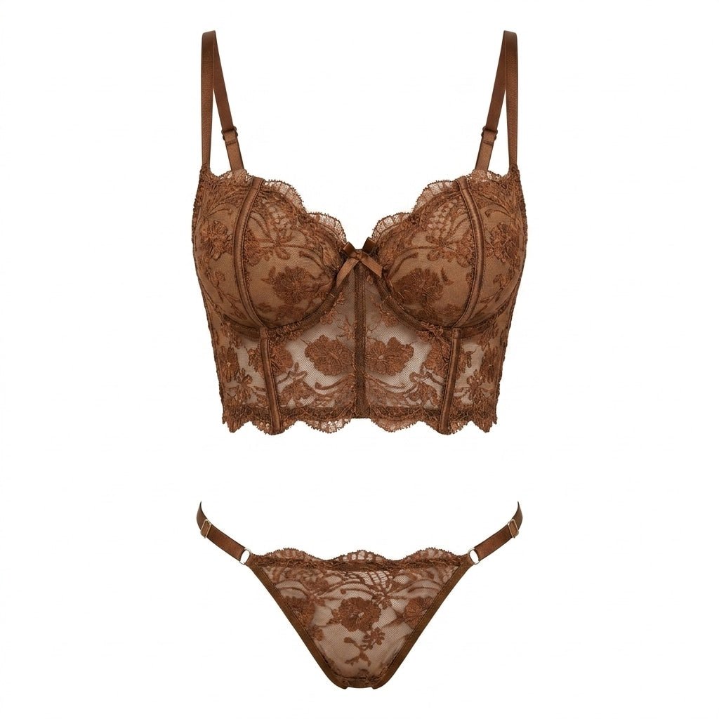 Floral Lace Bralette And Thong Set