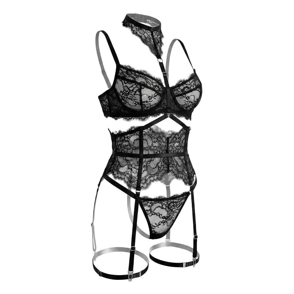 Floral Lace Corset Four Piece Set