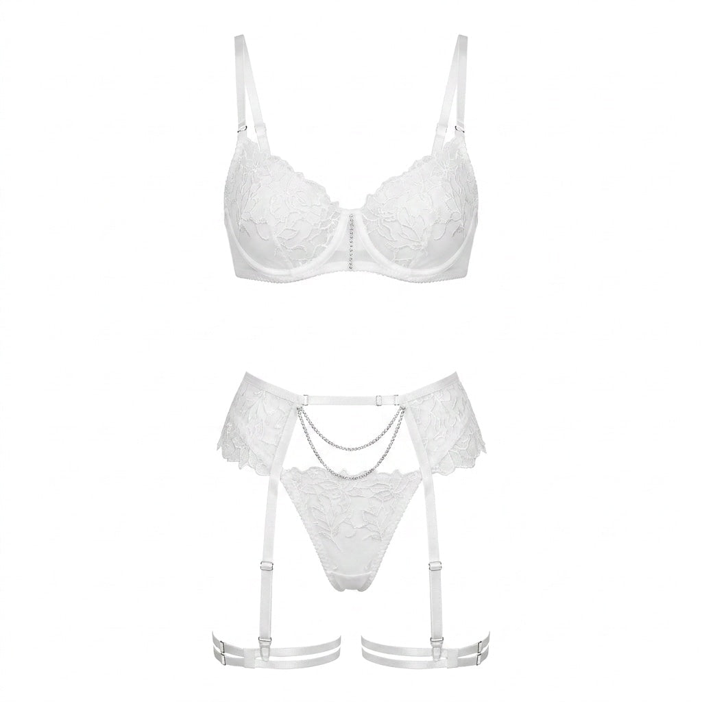 Floral Lace Underwired Four Piece Lingerie Set
